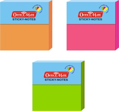 Soni Officemate Sticky Note Pads fluorescent Paper (Size-76x76mm)-(Pack of 3) 100 Sheets Pastel Paper, 3 Colors(Multicolor)