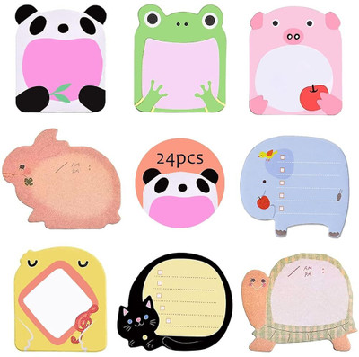 HASTHIP 24 Pack Sticky Notes, Cute Sticky Notes, 8 Cartoon Patterns Sticky Notes Set 480 Sheets REGULAR, 8 Colors(Set Of 24, Multicolor)