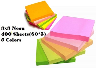 AirSoft Neon Color 400 Sheet Colorful Sticky Note,3x3 Neon , 400 Sheets(80*5), 5 Colors 400 Sheets Self Adhesive Regular Post It, 5 Colors(Set Of 1, Multicolor)