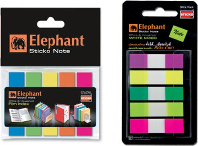 DHA SAIMWALLA LTD Elephant Sticky Note Combo Pack Flim Index & White Mixed Page Marker 250 Sheets Regular, 5 Colors(Set Of 2, Multicolour MADE IN GERMANY)