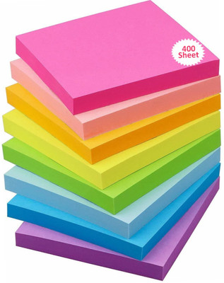 KIDLAND Fluorescent Paper Self Adhesive Sticky 80 sheets per color 400 Sheets Regular, 5 Colors(Set Of 1, Multicolor)