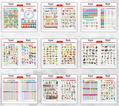 2 IN 1 DAILY ROUTINE AND TIME, 2 IN 1 ALPHABET AND NUMBER 1-10, 2 IN 1 NUMBER & FRACTIONS AND MATHS KEYWORDS, 2 IN 1 COLOURS AND SHAPES, 2 IN 1 FRUITS AND VEGETABLES, 2 IN 1 WILD AND FARM ANIMALS & PETS, 2 IN 1 ADDITION AND SUBTRACTION, 2 IN 1 GOOD HABITS AND ACTION WORDS and 2 IN 1 PHONICS 1 AND PH