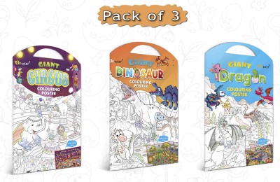 GIANT CIRCUS COLOURING Charts, GIANT DINOSAUR COLOURING Charts and GIANT DRAGON COLOURING Charts | Combo pack of 3 Charts I giant wall colouring Charts Paper Print(16 inch X 10 inch)