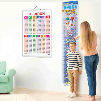 ADDITION CHART and SPACE HEIGHT CHART | Set of 2 charts 1 Educational + 1 Height Chart | Combo for Students to Explore Math & Space Height Chart Paper Print(30 inch X 20 inch)