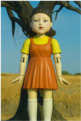 World Famous Squid Game Doll , Medium Size, 3D, Self-Adhesive, Wall Poster Photographic Paper(18 inch X 12 inch)