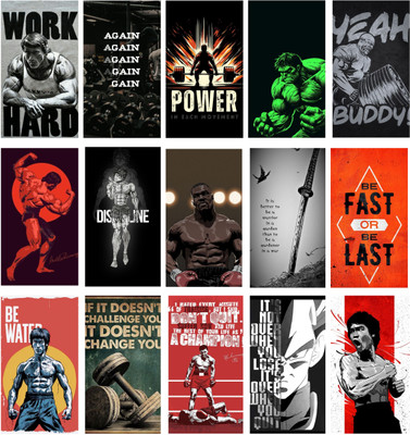 Motivational Gym Poster Set of 15 | Fitness & Bodybuilding Wall Art | Power, Discipline & Strength Collection | HD Matte Prints 3D Poster(11.5 inch X 8.5 inch)