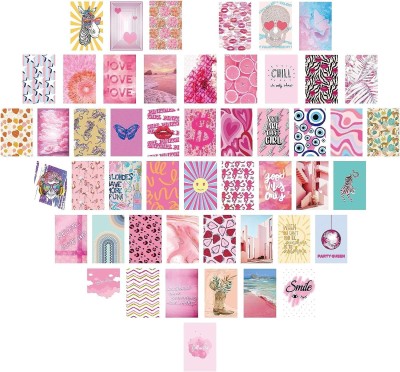 Wall Collage Kit, Teen Girl Room Decor Aesthetic, Aesthetic Wall Decor for Bedroom Dorm Aura Pictures Posters 50 Set 4x6 Inch (Preppy Pink) Paper Print(4 inch X 6 inch)