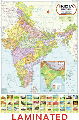 India Map : Political - Wall Chart Photographic Paper(40 inch X 28 inch, FOLDED)