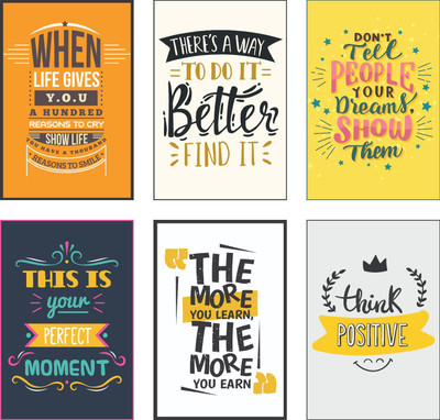 MANIAL 48 cm Pack of 6 Motivational Stickers and Inspirational Quotes for Office and Home Self Adhesive Sticker(Pack of 6)
