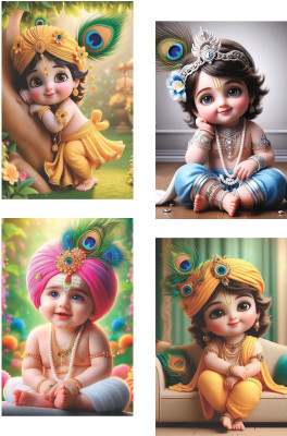 Baby Krishna Photo Posters for Pregnant Women, Cute Little Bal Gopal Poster For Room Wall Decoration (Pack of 4) Fine Art Print(18 inch X 12 inch, Unframed, Rolled in Safety Tube)