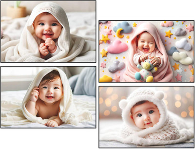 Smiling Baby Wall Pictures Set of 4 3D Poster(12 inch X 18 inch)