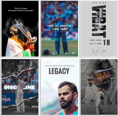 Virat Kohli Aesthetic Posters for Room Decor, Set of 06 (A4 Size) Motivational Quotes, 350 GSM, Birthday Gift for Men Fine Art Print(11.7 inch X 8.3 inch)