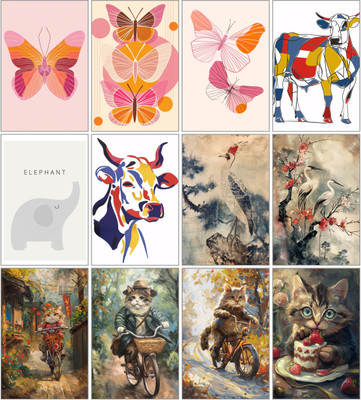 “ARTISTIC NATURE” – 12-Piece Animal & Butterfly Art Print Collection | A4 300 GSM Glossy Prints with Double-Sided Ta | Modern & Whimsical Wall Decor | Unframed 3D Poster(11.5 inch X 8.5 inch)
