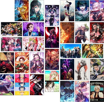 Paper9store Pack Of 30 Demon Slayer Posters| Anime Wall Posters|Self Adhesive|Demon Slayer Anime Posters For Room Decoration. Photographic Paper(4 inch X 6 inch, comes in strong box packaging)