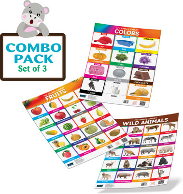 Bookford Publications My small chart Fruits, Wild Animals & Colors (Set of 3) Paper Print(18 inch X 12 inch, 2 in 1 Laminated)