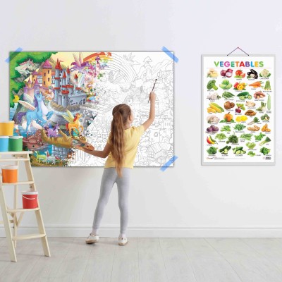 GIANT UNICORN COLOURING POSTER and Vegetables | Combo of 1 Colouring Poster and 1 Chart | Explore with Giant Coloring Poster and Vegetables Chart Paper Print(30 inch X 20 inch)