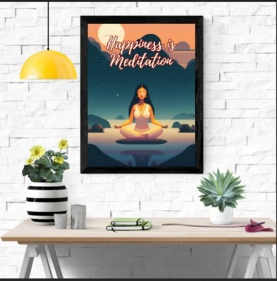 Motivational Quotes Frame Wall Posters|Happiness is Meditation Wall Frames|Motivational Wall Posters|Wall Paintings with Frame for Office, Home, Bedroom, Living Room|Set of 1 Photographic Paper(13 inch X 9 inch)