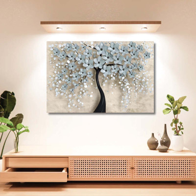 Modern 3D Grey Floral Tree Fine Art Paper Print Poster for Living Room & Bedroom Decor (24 x 36 Inches, 300 GSM, Unframed) Vinyl(24 inch X 60 inch, Standard Packaging – Rolled in Protective Hard Tube)