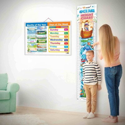 MONTHS OF THE YEAR AND DAYS OF THE WEEK CHART and OCEAN HEIGHT CHART | Set of 2 Charts 1 Educational + 1 Height Chart | An Epic Duo of Months & Days Name Chart and Ocean Height Chart for kids Paper Print(30 inch X 20 inch)