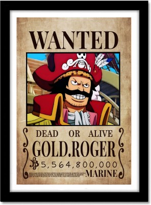 One Piece Wanted Gold Roger Poster Frame For Room & Office wall Paper Print(13 inch X 10 inch, Framed)