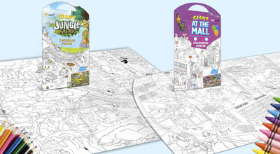 GIANT JUNGLE SAFARI COLOURING Charts and GIANT AT THE MALL COLOURING Charts | Set of 2 Charts I Best Engaging Products For Kids Paper Print(16 inch X 10 inch)