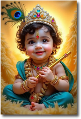 FrameHouse's Beautiful Natural Bal Krishna (Ladu Gopal) Posters (Unframed) For Pregnant Woman, Home, Bedroom, Living Room Wall Decoration Of Size 12X18 Inches (30X45 CM) Photographic Paper(18 inch X 12 inch, Rolled Posters In Container)