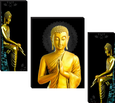 Lord Buddha Meditating Religious 3 Piece MDF Fine Art Print(12 inch X 18 inch)