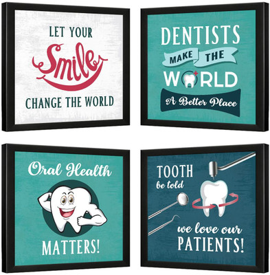 Dentist Quotes wall Frame - Wall - Inspirational Posters Framed - (28 cm x 28 cm ) x 4– Set of 4 -Multicolor Paper Print(11 inch X 11 inch)