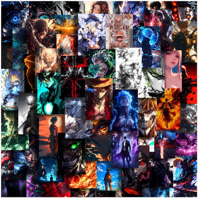 Set of 63 Mix Anime Wall Posters 4x6 Inches | 300 GSM Thick Paper with Double Side Tape | Naruto, One Piece, Demon Slayer, Jujutsu Kaisen, Death Note | Anime Collage Kit Fine Art Print(6 inch X 4 inch, Anime posters, wall poster aesthetic, posters for wall anime, anime wall poster)