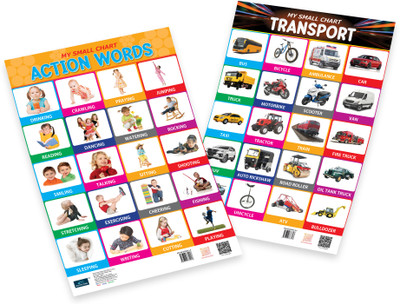 My small chart Action words & Transport ( Set Of 2 ) Fine Art Print(18 inch X 12 inch, 2 in 1 Laminated)