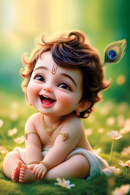 Little Bal Gopal Posters For Pregnant Women | Religious Posters | Krishna Poster | Multicolor Photographic Paper(18 inch X 12 inch, Easy to Apply: Just Peel & Stick!)
