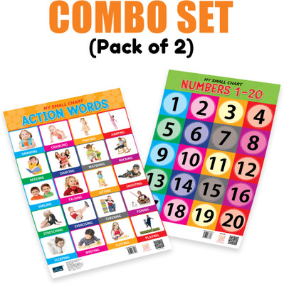 Bookford Publications My small chart Action words & numbers ( Set Of 2 ) Paper Print(18 inch X 12 inch, 2 in 1 Laminated)