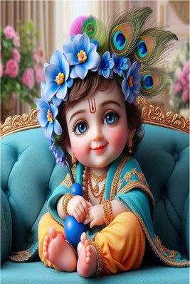 Divine Blessings: Krishna Ji Poster | Spiritual Artwork for Home Temple & Wall Décor F-34 Paper Print(12 inch X 18 inch, Rolled)