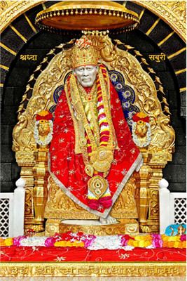 Sai Baba Poster Big Size Sparkle Coated Self Adhesive Fine Art Print(36 inch X 24 inch)