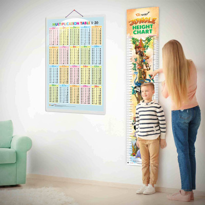 Multiplication Table 1-20 and JUNGLE HEIGHT CHART | Set of 2 chart | Multiplication Chart 1-20 and Height chart combo for curious kids Paper Print(30 inch X 20 inch)