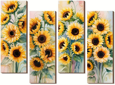 Sunflower Wall Art Set of 4 | Elegant Minimalist Motivational Gallery Decor | Premium Decorative Posters for Living Room, Bedroom & Office | Unframed 3D Poster(12 inch X 8 inch)