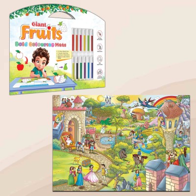 GIANT FRUITS BOLD COLOURING MATS and GIANT PRINCESS CASTLE COLOURING POSTER | Combo of 1 bold colouring mat with pen and 1 colouring poster | Bold Fruits & Princess Dreams Paper Print(12.25 inch X 15.5 inch)