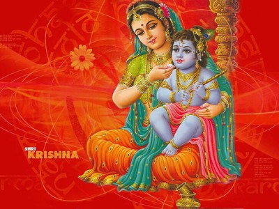 Religion Poster ! Shri Krishna Makhan Chor with Yashoda Maiya Poster! Religious Wall poster! Home decor!Poster for worship/Work place/ office Mandir/Bhagwan Poster (Unframed) for Pooja Fine Art Print(18 inch X 12 inch, Poster Tube)