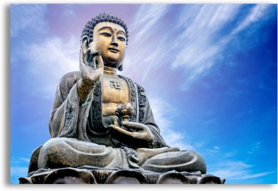 Lord Buddha Statue Photo Poster HD God Poster For Home Decor Religious Poster Fine Art Print(18 inch X 12 inch, Rolled)