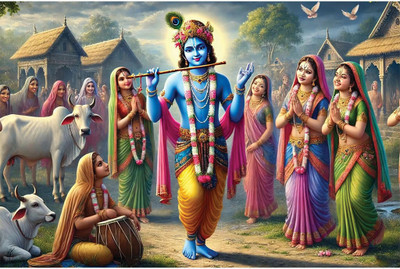 Janmashtami Poster 12x18 Inch | Lord Krishna Wall Art | 300 GSM Thick Paper | HD Print for Home, School & Temple Paper Print(12 inch X 18 inch, Rolled and Packed in Protective Tube with Pre-Gummed Tape Applied)