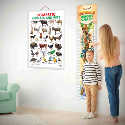 Domestic Animals and Pets chart and JUNGLE HEIGHT CHART | Set of 2 chart | Exploring the set of Pets and animal chart and Jungle Height chart Paper Print(30 inch X 20 inch)