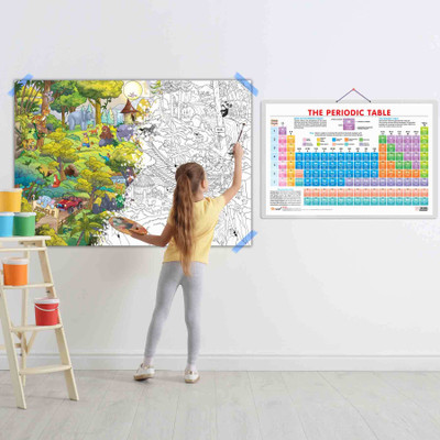 Periodic Table and GIANT JUNGLE SAFARI COLOURING POSTER | Combo of 1 Chart & 1 Poster | A Colorful Adventure through the Giant Safari colouring Poster Paper Print(40 inch X 28 inch)