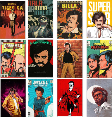 Rajinikanth Poster Set of 12 | A4 350 GSM Glossy Wall Art | Superstar Style Collection | Tamil Cinema Retro Comic Posters for Fans & Room Décor 3D Poster(11.5 inch X 8.5 inch)