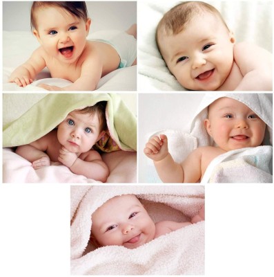 Bamboo Smiling Baby Wall Poster I Newborn Baby Cute Wall Posters - Big Size, (Multicolour, 12 x18 Inch) I Set of 5, Large Paper Print(12 inch X 18 inch)