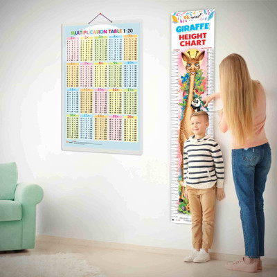 Multiplication Table 1-20 and GIRAFFE HEIGHT CHART | Set of 2 chart | Interactive Combo of Multiplication table 1-20 & Height Chart Paper Print(30 inch X 20 inch)