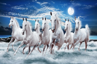 Seven Running Horses Beautiful Decorative Posters Paper Print(12 inch X 18 inch, Rolled)