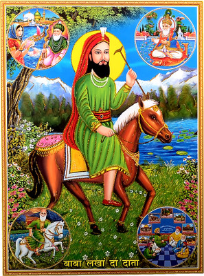 Peer Ji Baba Lakha Da Data UV Golden Glitter Poster | Devotional Wall Art for Gurudwara, Pooja Room & Home Decor Paper Print(28 inch X 20 inch, Rolled)