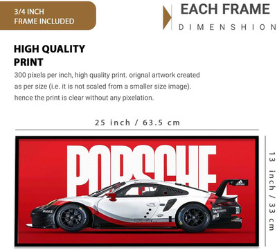 Big Porsche 911 GT3RS Car Framed Posters Gift Items for Boys Room Wall Decoration Bedroom Living Room Office Studio Décor | Car Poster Frame for Wall Décor Set Of 1 Paper Print(25 inch X 13 inch)