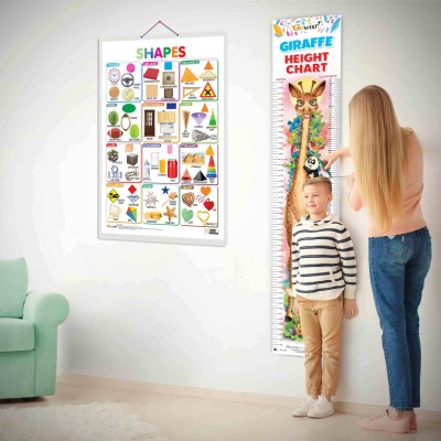 Shapes and GIRAFFE HEIGHT CHART | Set of 2 chart | A Compleete Tool kit to learn Colours & Measure Height Paper Print(30 inch X 20 inch)