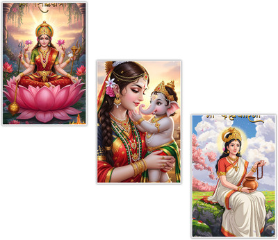 Ganesh laxmi saraswati poster Photographic Paper(19 inch X 13 inch)